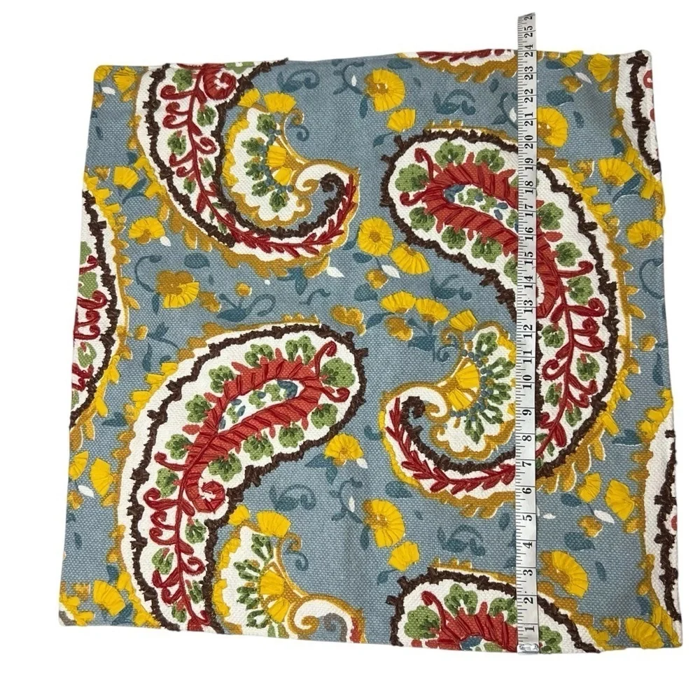 Pottery Barn Pillow Cover Paisley Embroidered Beaded Embellished Large 24”x24”